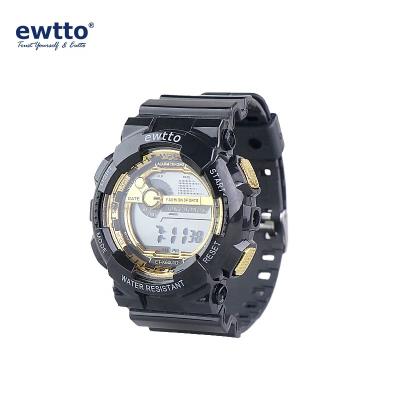 China Comfortable Alarm Ewtto Women Men Band Fashion Sports Digital Plastic Wrist Watch for sale