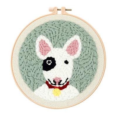 China Europe Dog Punch Needle Kit For Starter 20cm 8 Inch Contain Threader Fabric Embroidery Hoop Thread All Hardware And Tool for sale