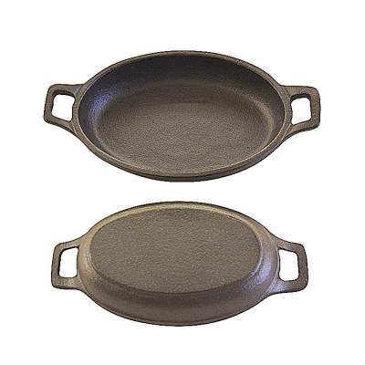 China Sustainable China 2 piece cookware oval shape set non stick cast pre-seasoned fry pan with double handles for sale