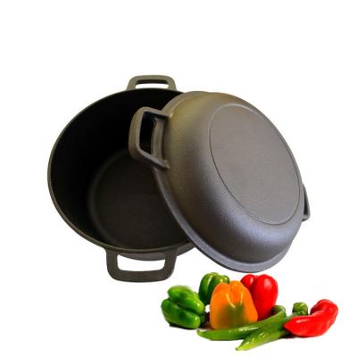 China Sustainable Cookware Outdoor Pre-Seasoned Pot Double Cast Iron Dutch Oven With Double Handles for sale