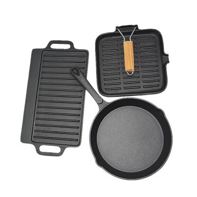 China Sustainable Home Kitchen 3pcs Cast Iron Pre-Seasoned Cookware Set Non Stick for sale