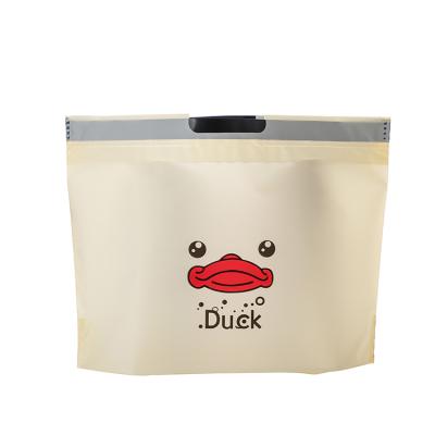 China 2019 recyclable new style recycle die cut handle cartoon printed pet/pe plastic bag with own logo for sale