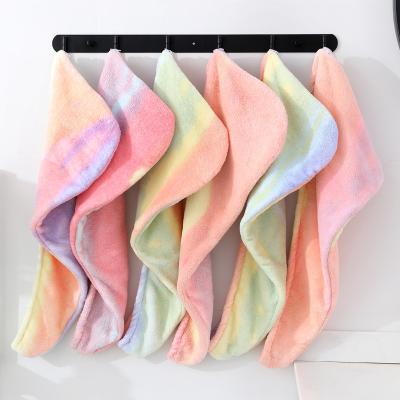 China QUICK DRY Female Coral Hair Towel Rainbow Velvet Hair Towel Wholesale Long Dry Hair Towel for sale