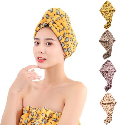 China Wholesale QUICK DRY Colorful Microfiber Towel Wholesale Double Layer Leopard Print Dry Hair Coral Towel for sale