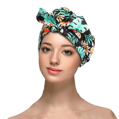 China New Arrival Viable Luxury Hot Selling Elastic Bow Women Printed Waterproof Shower Hat for sale