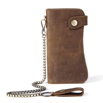 China RFID Cow Leather With Chains Wallet Vintage Card Holder Horse Leather Travel Bifold Crazy Wallet for sale