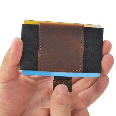 China TRACTION TAB Dark Brown Pull Tag Card Organizers Elastic Front Pocket Minimalist Slim Wallet for sale