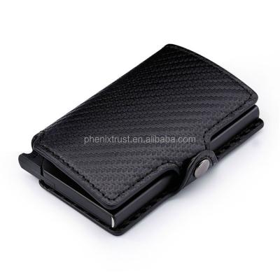 China Newest Arrival Fashion Style Anti-theft Carbon Fiber Aluminum Front Card Holder Wallet for sale