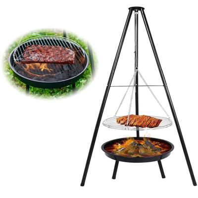 China Height Adjustable Portable Adjustable Tripod BBQ Hanging Grill For Barbecue Fire Pit Grill for sale