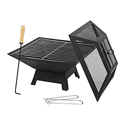 China Outdoor Portable Black Square Fire Stocked Metal Pit Grill For Garden BBQ for sale