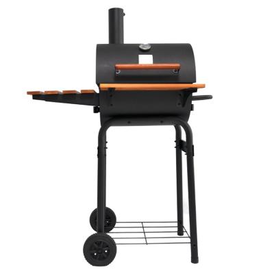 China Adjustable Size Oil Can BBQ Barrel Grill Smoker Charcoal Contract BBQ Stove BBQ Grill With Wooden Side Shelves for sale