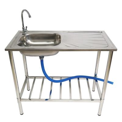 China Sustainable Garden Large Stainless Steel Wash Basin Indoor And Outdoor Stainless Wash Sink With Storage Shelf for sale