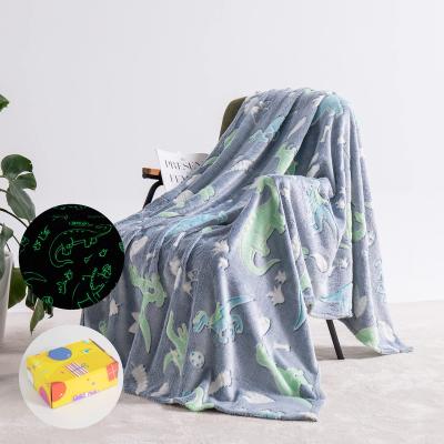 China PORTABLE Super Soft Flannel Throw Blanket Magic Printed Dark Gray Dinosaur Glow In The Cartoon Blanket For Kids for sale