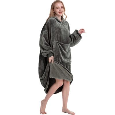 China Oversized Sherpa Hooded Blanket Anti Dust Super Warm Wearable Mite Long Blanket With Sleeves And Pocket Sweatshirt For Women Men for sale