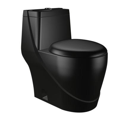 China Strap Color Double-Flow Good Price One Piece Toilet Black Floor Washdown Sanitary Ware for sale