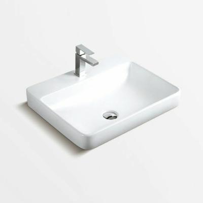 China Modern High Quality Bathroom Ceramic Sanitary Ware Rectangle Semi Mounting White Basin for sale