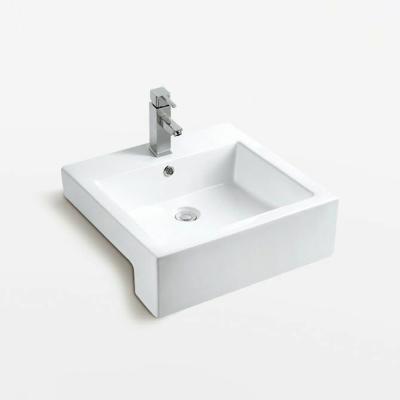 China Easy Clean Modern Style Bathroom High End Wash Basin Decoration Semi Recessed Square Ceramic Art Basin for sale