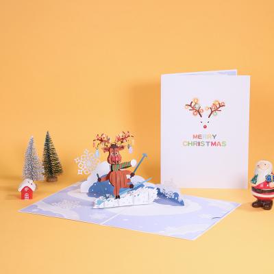 China 3d Europe elk ski pop up christmas card for greeting for sale