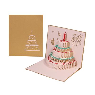 China Wholesale Europe Paper Cut Handmade 3d Happy Birthday Candle Cake Pop The Greeting Card for sale