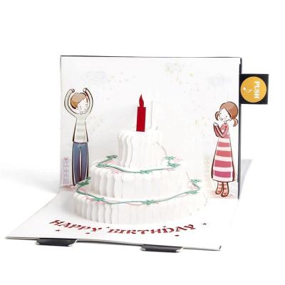 China Europe Music Candle Cake Card Birthday 3D Pop Up Card Pink Birthday Postcards for sale