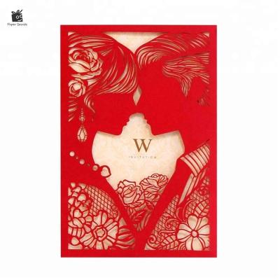 China Europe Red Gold Cover Laser Cut Couple Pattern Wedding Invitations Cards With Envelope for sale