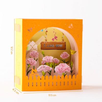 China Handmade 3D Pop Kirigami China Thanksgiving Mothers Day Custom Small Flower Up Greeting Card for sale