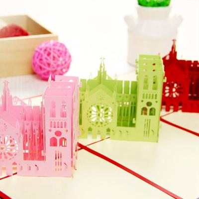 China Viet Nam Wholesale Notre Dame de Paris 3D Cut Building Paper Pop Up Greeting Cards for sale