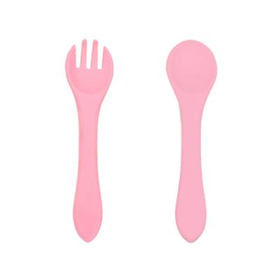 China XLEE Reusable Training Is Baby Dishes Soft Silicone With Spoon And Fork And Spoon Silicone Fork For Baby Silicone Baby Spoon And Fork for sale