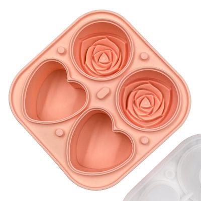 China Food Grade Sustainable Hot Selling Custom Ice Cube Tray Silicone Rose Shaped Ice Cube Trays for sale