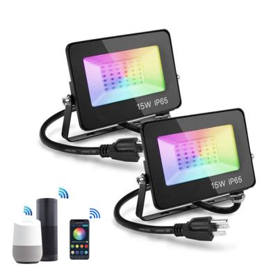 China Waterproof Hotel IP65 RGBW Color Changing Smart Tuya Wifi 15W RGB LED Flood Light for sale