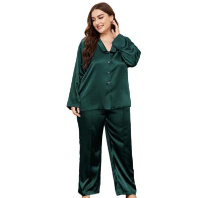 China QUICK DRY Solid Button Front Satin PJ Set OEM ODM Women Female Pajama Set Plus Size Sleepwear for sale