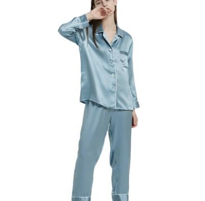 China 2021 New Style Women's QUICK DRY Pure Satin 100%Silk Classic Pajamas Set Sleepwear Loungewear for sale