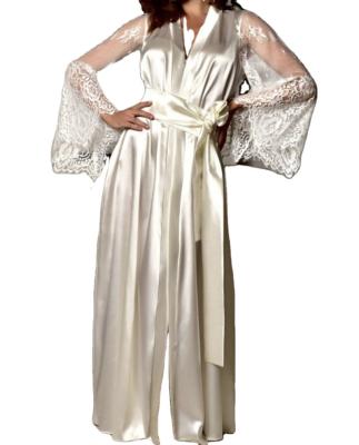 China Breathable Sleepwear Long Robes For Sleepwear Women Night Wear Ladies Spring Autumn Satin Lace Long Pajamas Elegant Sleep Dress for sale