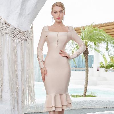 China Anti-Static Formal Elegant Fashionable Women's Long Sleeve Party Cocktail Bodycon Vestidos De Fiesta Bandage Equalize Casual Dress Women for sale