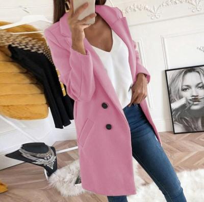 China Winter Breathable Hot Selling Women Plus Size Loose Temperament Solid Color Lapel Button Mid Length Woolen Fashion Casual Coat for sale