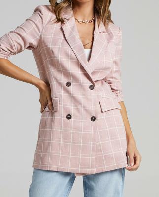 China 2021 autumn fashion suit anti-shrink hot sale blazer and breasted design plaid suit woman ladies suit coat for sale