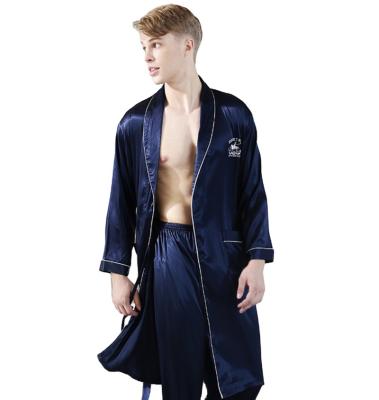 China Concise silk pajamas summer QUICK DRY pajamas solid satin men's pajamas pants set for sale