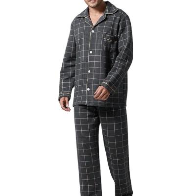 China Breathable Men Thicken Cotton Plaid Pajamas Set Thermal Comfortable Buttons Down Home Loungewear With Pockets for sale