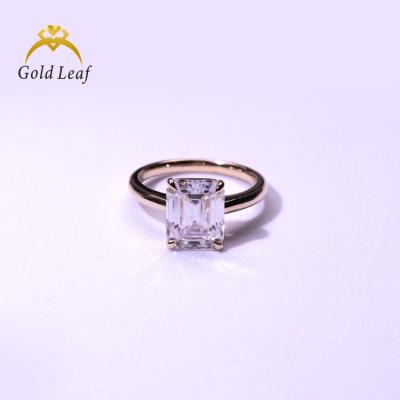 China 2023 Goldleaf CLASSIC Jewelry Design Engagement Ring 14K Gold Emerald Cut Moissanite Wedding Ring New for sale