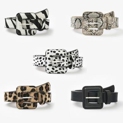 China Comfortable Women's Fashion Square Pin Buckle Belt Women Soft PU Leather Leopard Belts For Jeans for sale