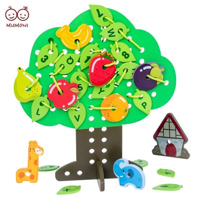 China Eductional Kid Toys Early Educational DIY Lacing Beads Game Brain Teaser Fruit Tree String Bead Threading Toys For Children for sale