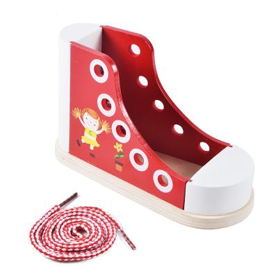 China Fashion First Learning Kids Lacing Board Learn To Tie Wooden Shoes Lacing Shoes for sale