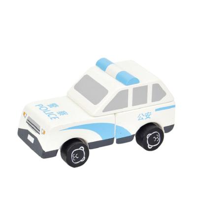 China Early Educational Toy Eco-friendly Material Simulate Wooden Police Car Vehicle Toy For Kids Toddler for sale