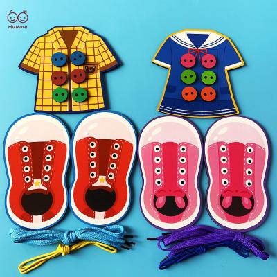 China Kids Lacing Eco-friendly Material Toy Training DIY Shoe Buttons Lacing Wooden Toys Montessori Board Threading Toys for sale