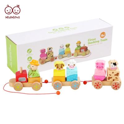 China Cartoon Animals Design / Can Match Blocks Popular Cartoon Farm Animals Train Set Wooden Matching Game Blocks Game Pulling Train Kids Toy for sale