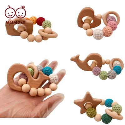 China High Quality New Baby Rattle DIY Necklace Accessories Design Baby Top Soft Wood Ring Baby Safe Teether for sale