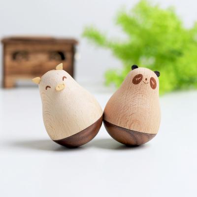 China Interesting Tumbler Wood Toy Animal Crafts Birthday Gift Decompression Creative Wood Carving Wobbling Wooden Toy for sale