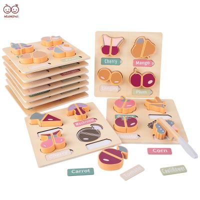 China New Design Eco-Friendly Non-Toxic Game Room Wooden Fruit Cutting Toy Fruit Matching Board Puzzle Toy for sale