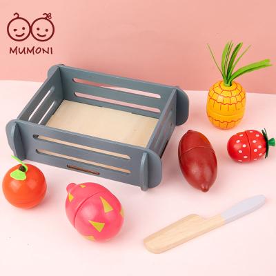 China Wooden Exercise Fine Motor Toys Food For Children Kitchen Role Playing Game Cutting Interactive Toy for sale