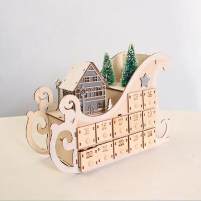 China Eco-Friendly Christmas Countdown Sleigh Shape Wooden Advent Calendar for sale